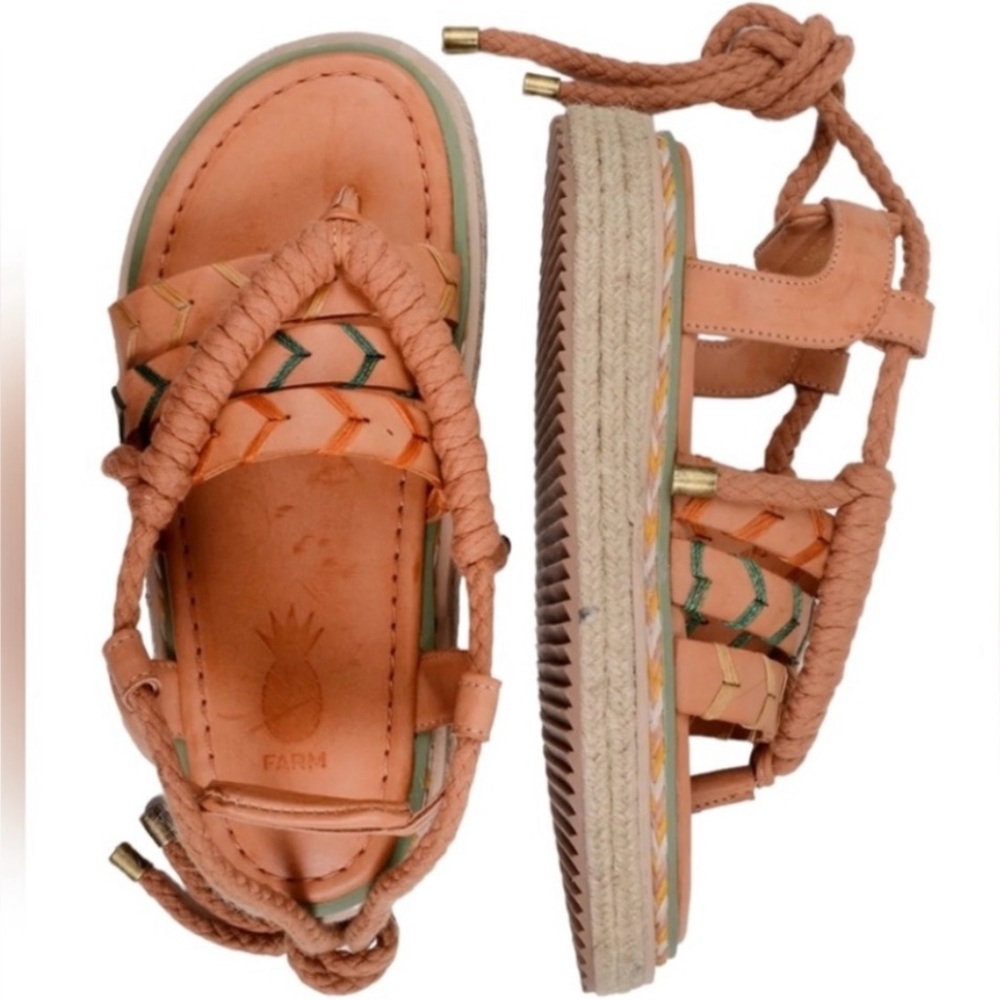 Farm Rio Sand Rope Tie Platform Sandals Womens Size 7